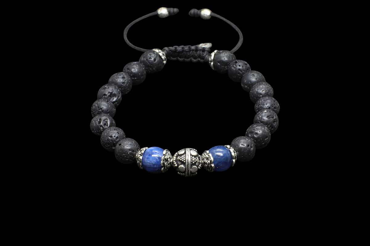 Bracelet en Cyanite, Pierre de lave et Argent 