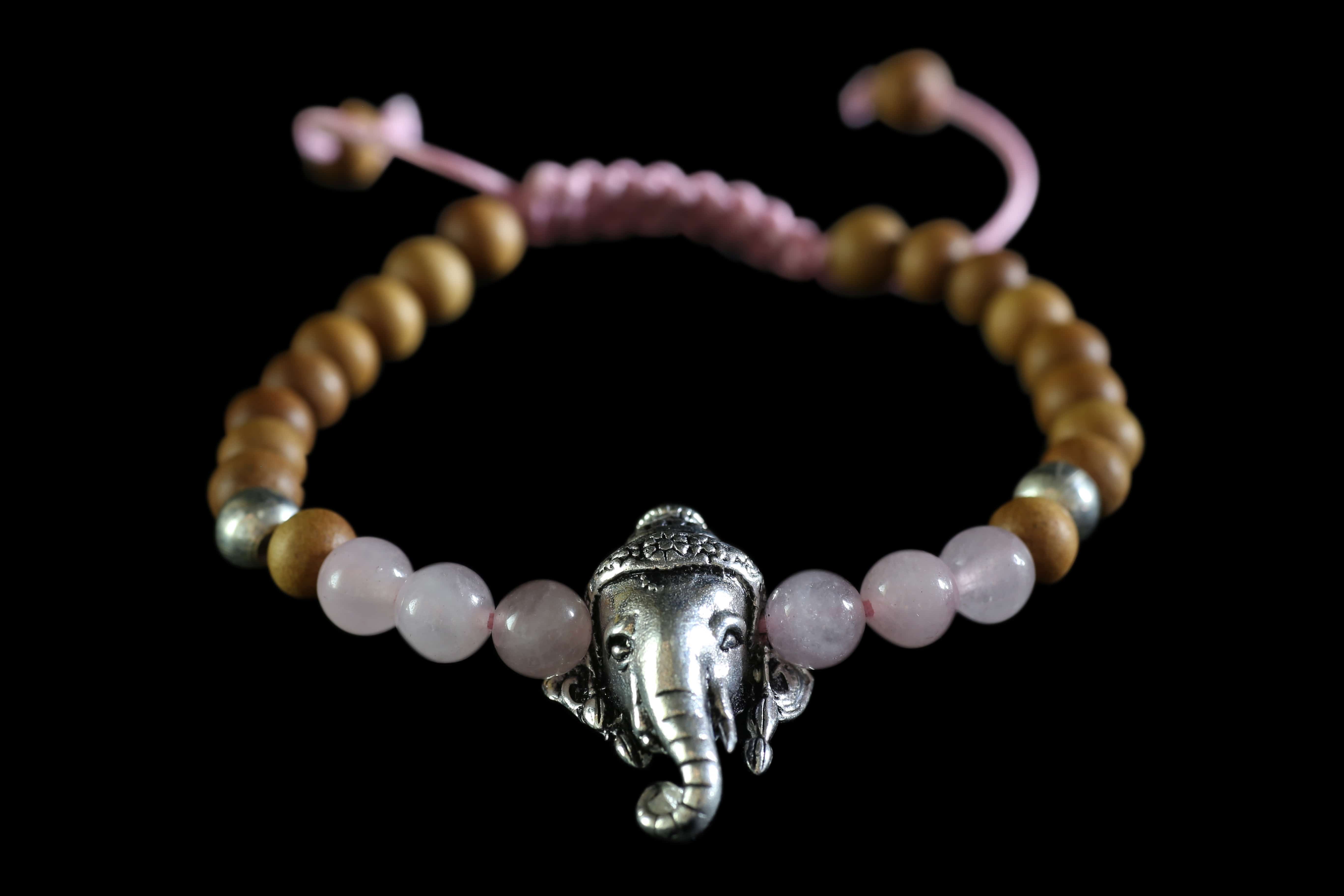 Ganesh quartz rose et sandal ajustable