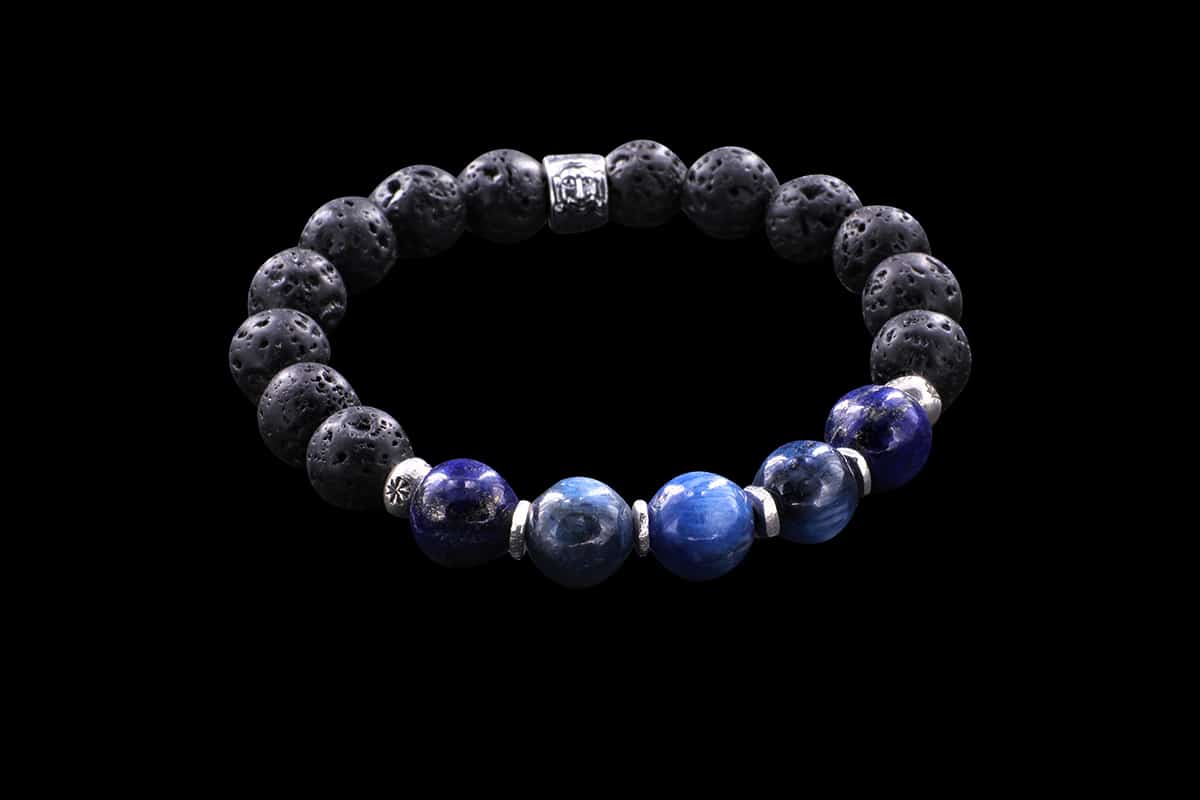 Bracelet en Pierre de Lave, Cyanite et Argent 