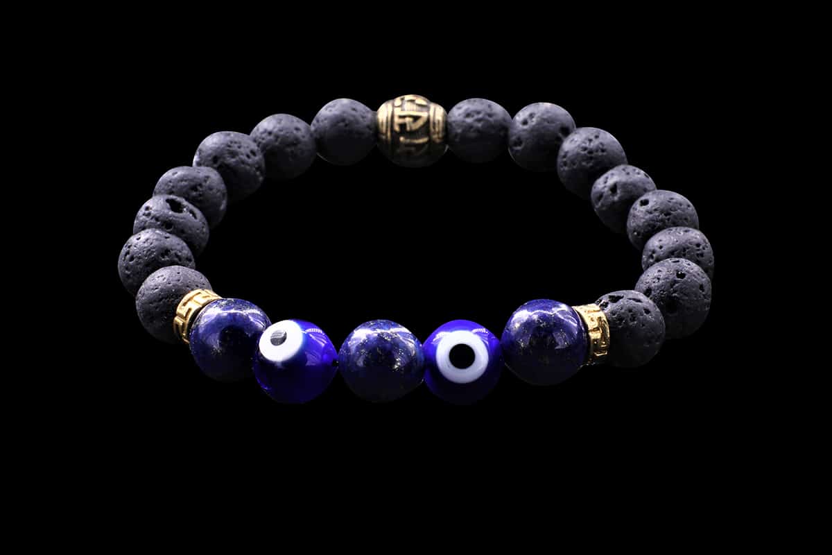 Bracelet Om Mani, Pierre de Lave et Oeil Turc